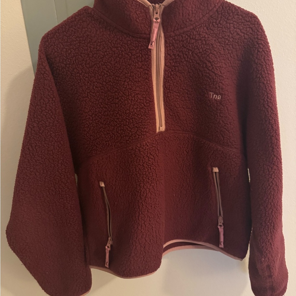 Aritiza TNA Polar Tec Maroon Fleece Zip-Up size Medium